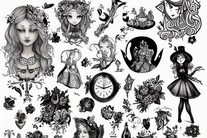 Alice in wonderland and cheshir tattoo idea