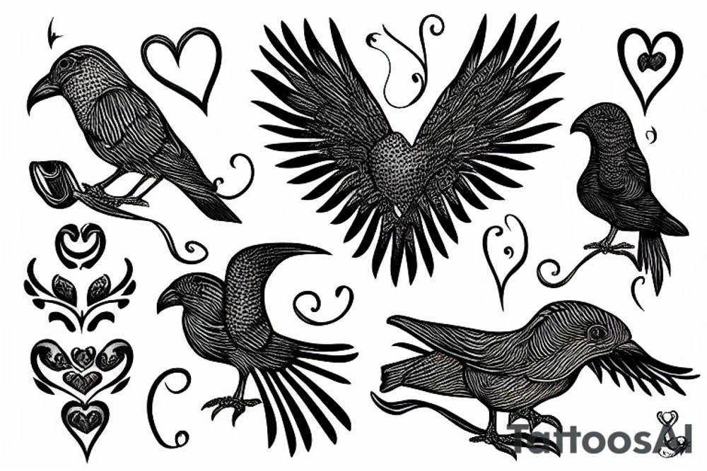 Bird raven heart tattoo idea
