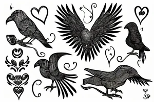 Bird raven heart tattoo idea