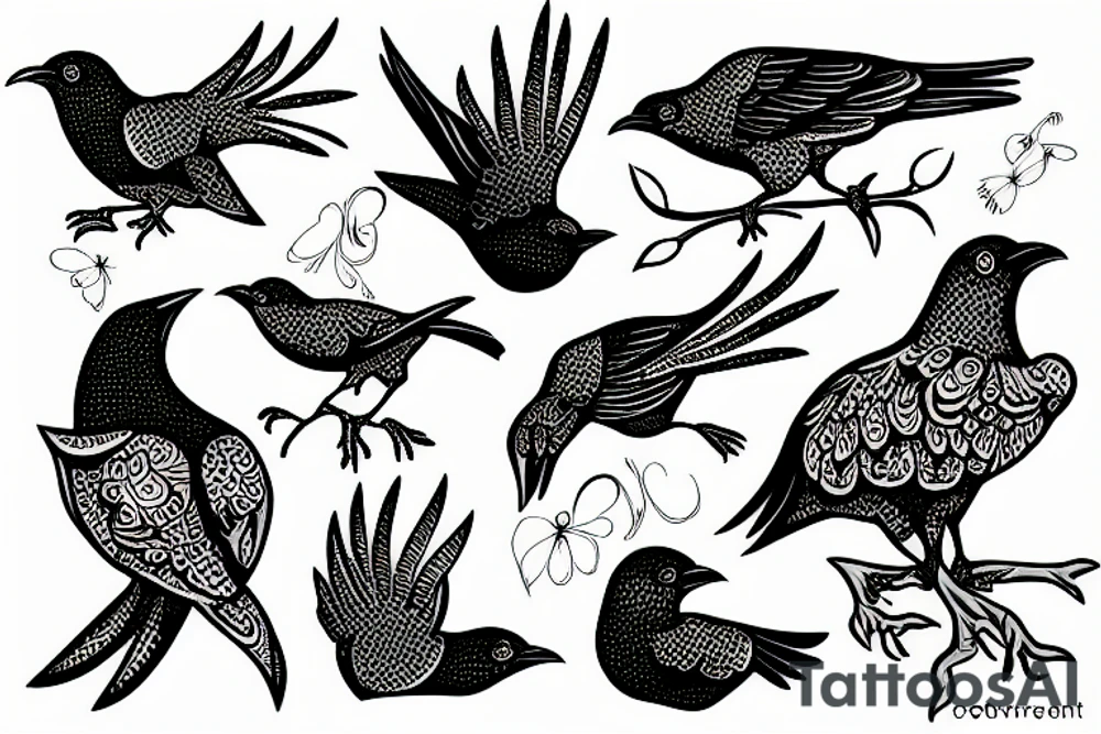 Bird raven heart tattoo idea