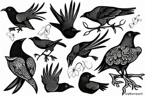 Bird raven heart tattoo idea