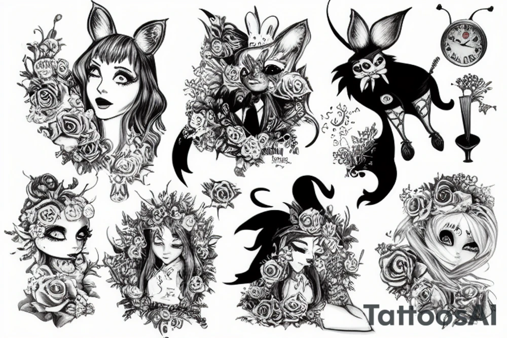 Alice in wonderland and cheshire tattoo idea