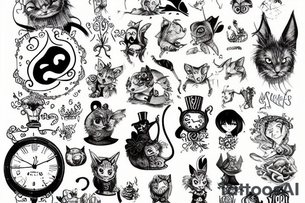 Alice in wonderland and cheshire tattoo idea