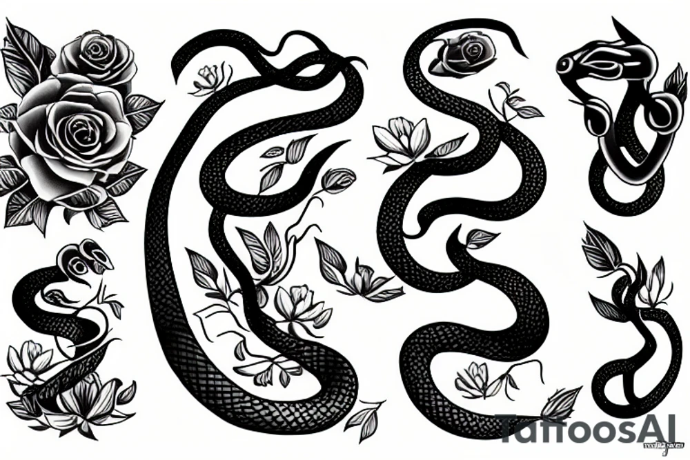Snake and flowers tattoo idea