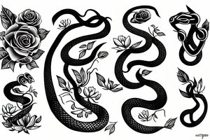 Snake and flowers tattoo idea