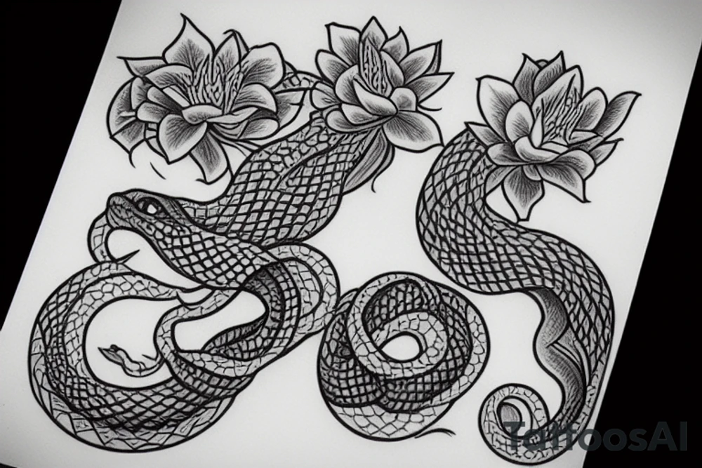 Snake and flowers tattoo idea