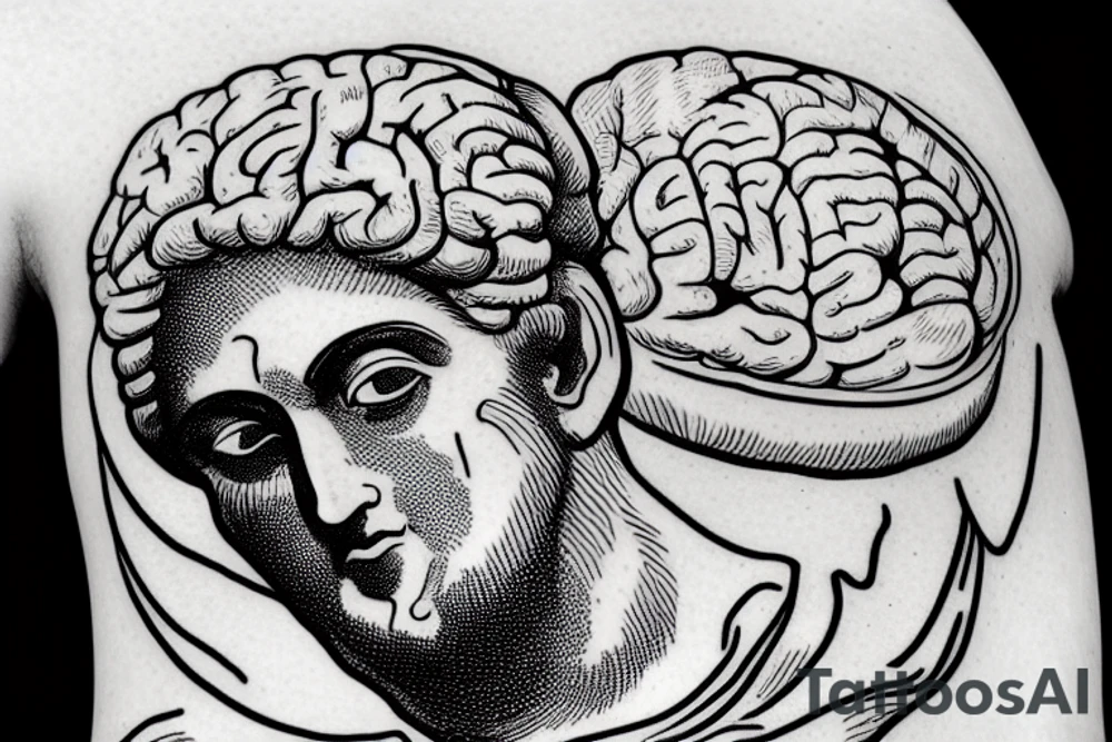 Greek statue holding up brain like Olympus holding up world. tattoo idea