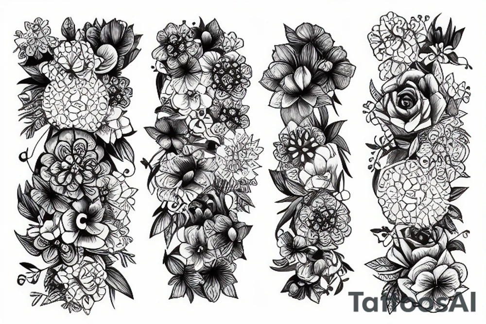 Hortensias and birds tattoo idea