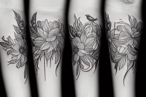 Hortensias and birds tattoo idea