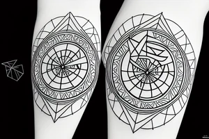 sacred geometric symbols, with triangles and circles. Thin lines tattoo idea