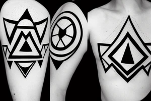 sacred geometric symbols, with triangles and circles. Thin lines tattoo idea