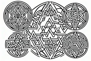 sacred geometric symbols, with triangles, circles and cubes. Thin lines, with celtic symbols tattoo idea