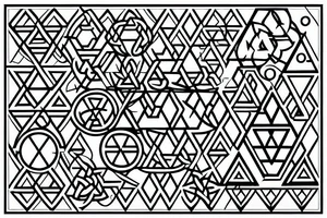 sacred geometric symbols, with triangles, circles and cubes.  Drawn with thin lines, with one celtic symbol in the center tattoo idea