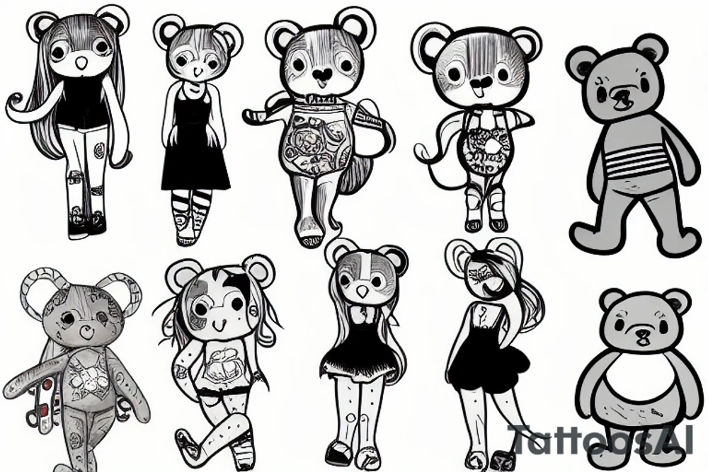 Girl with toy bear tattoo idea
