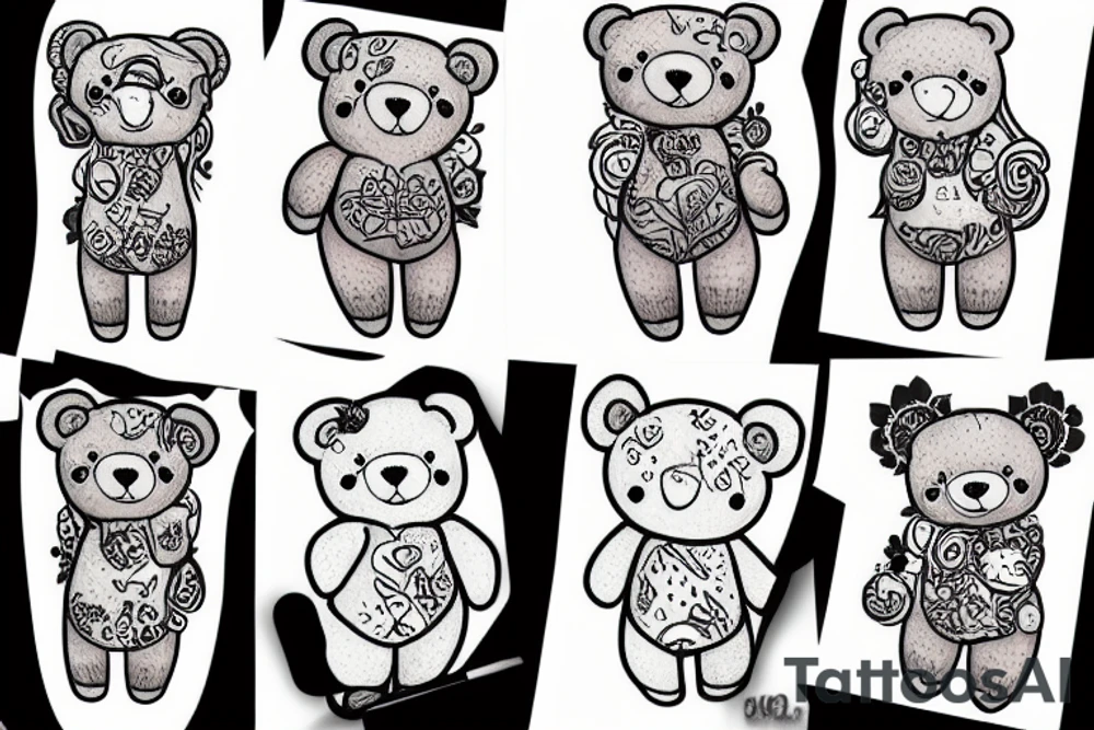 Girl with her teddy bear in her arms tattoo idea