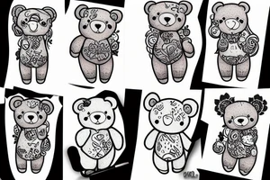 Girl with her teddy bear in her arms tattoo idea