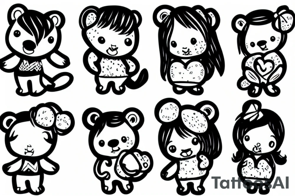 Girl with her teddy bear in her arms tattoo idea