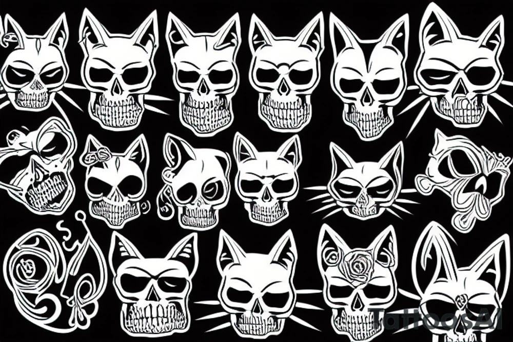 cats and skulls tattoo idea