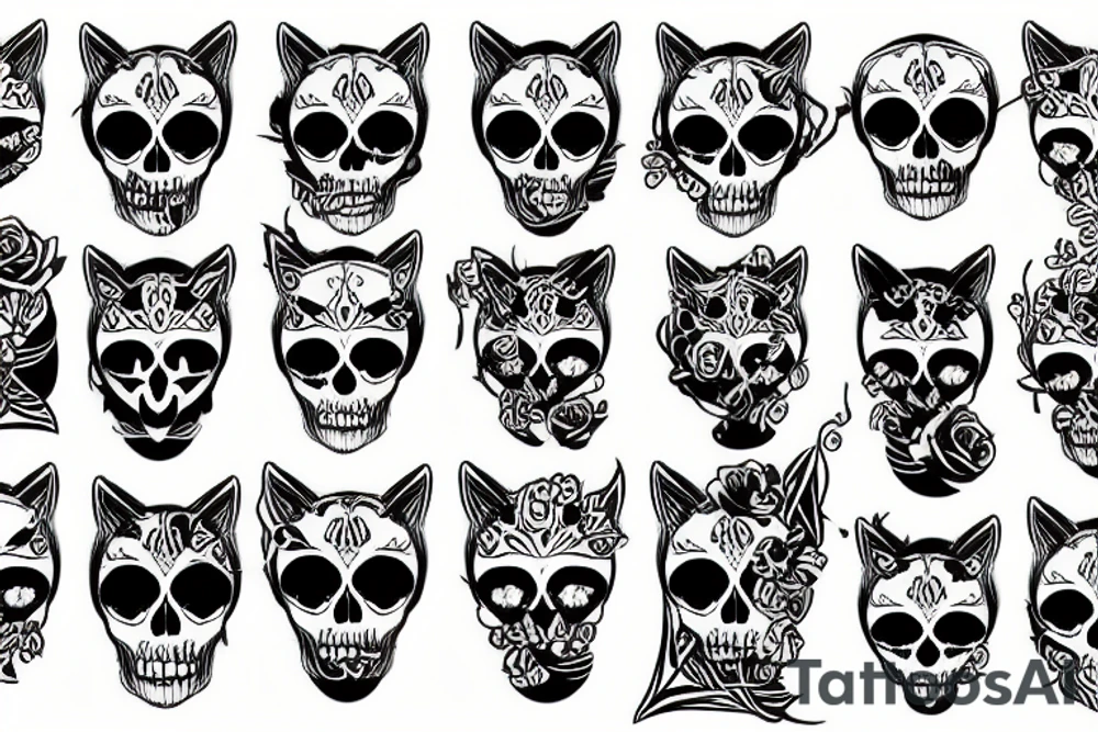 cats and skulls tattoo idea