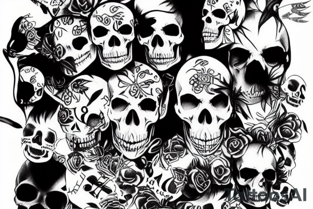 cats and skulls tattoo idea