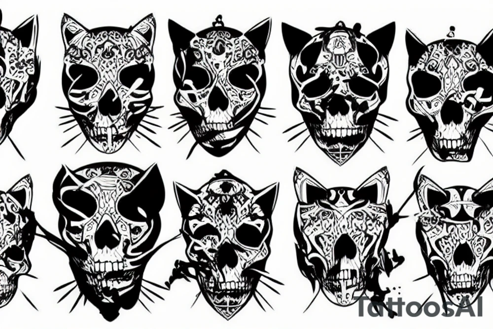 cats and skulls tattoo idea