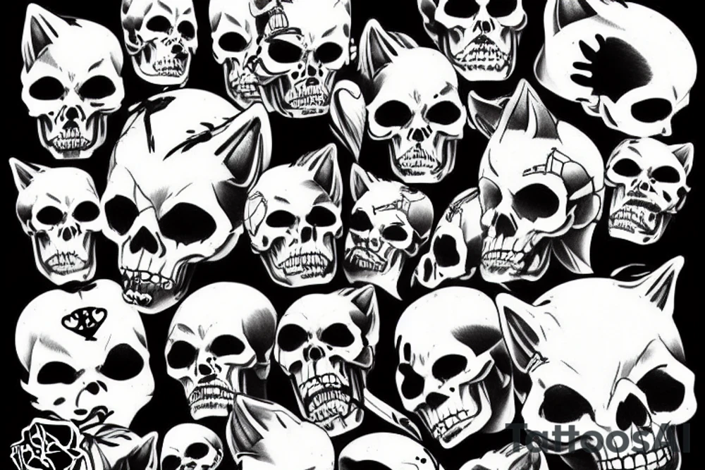 cats and skulls tattoo idea