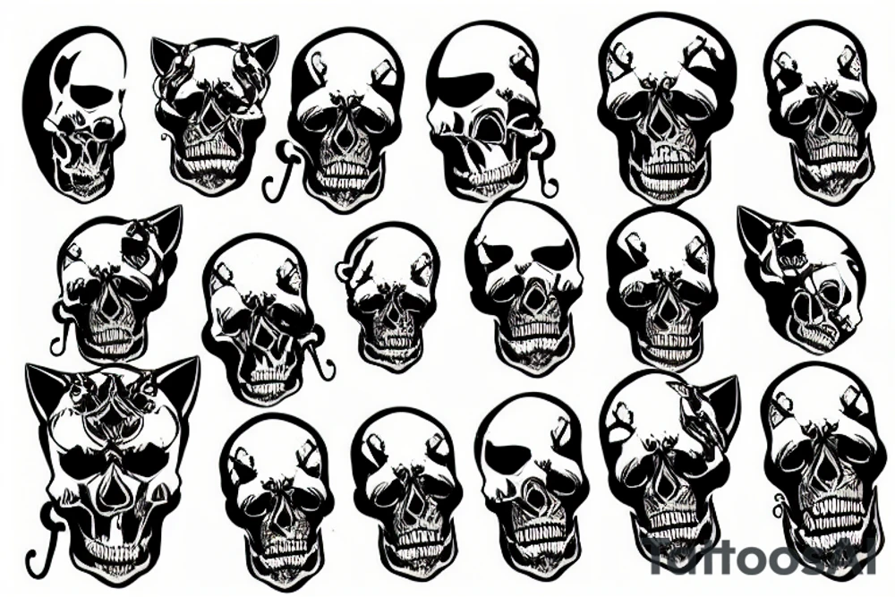 cats and skulls tattoo idea