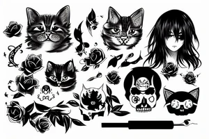 cute cats and hard skulls tattoo idea