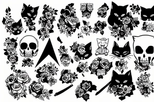 cute cats and hard skulls tattoo idea