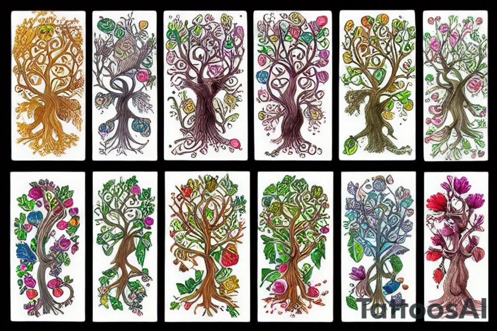 Igdrasil colorful naturalistic tattoo idea