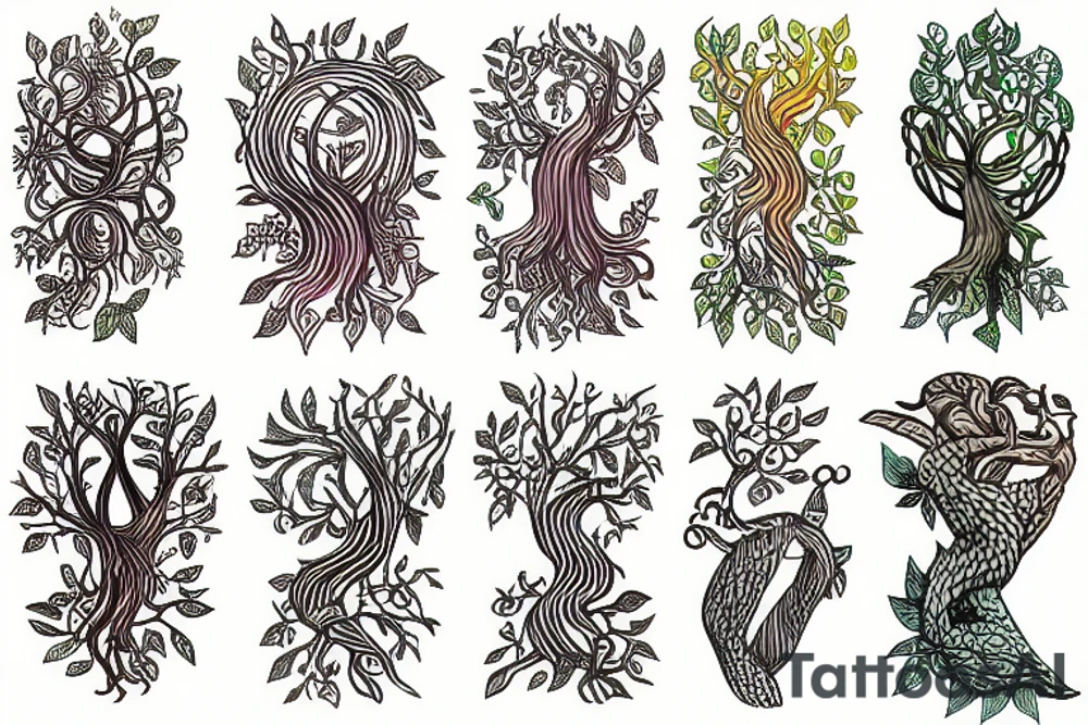 Igdrasil colorful naturalistic tattoo idea