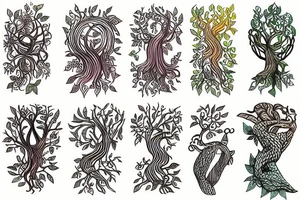 Igdrasil colorful naturalistic tattoo idea