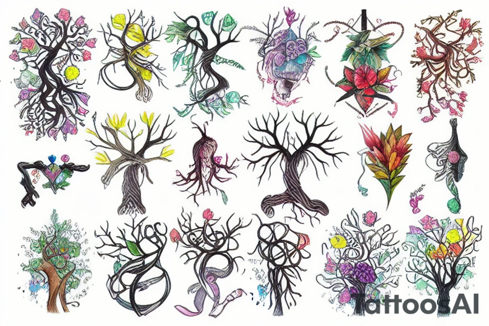 Igdrasil colorful naturalistic tattoo idea