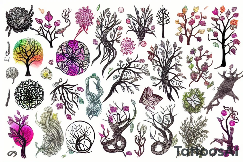 Igdrasil colorful naturalistic tattoo idea