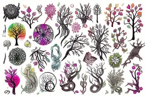 Igdrasil colorful naturalistic tattoo idea