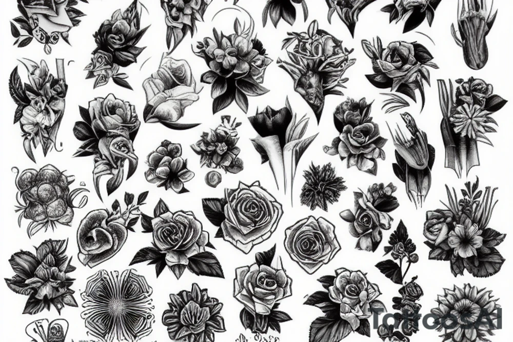 Floral frescal with heavy traits tattoo idea