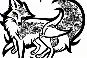 nice full body fox with bird tattoo idea