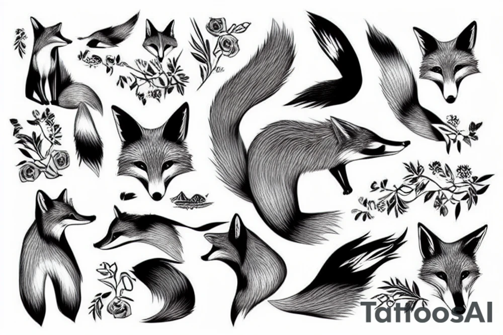 nice full body fox with bird tattoo idea