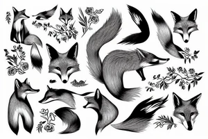 nice full body fox with bird tattoo idea