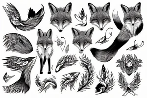 nice full body fox with bird tattoo idea