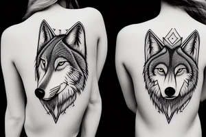 A head of a wise and calm female wolf looking aside to the left tattoo idea