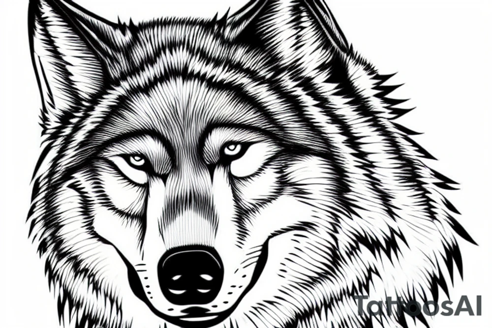 A head of a wise and calm female wolf looking aside to the left tattoo idea