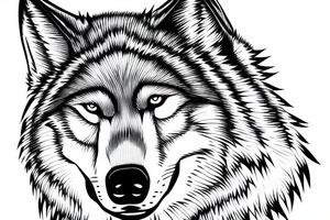 A head of a wise and calm female wolf looking aside to the left tattoo idea
