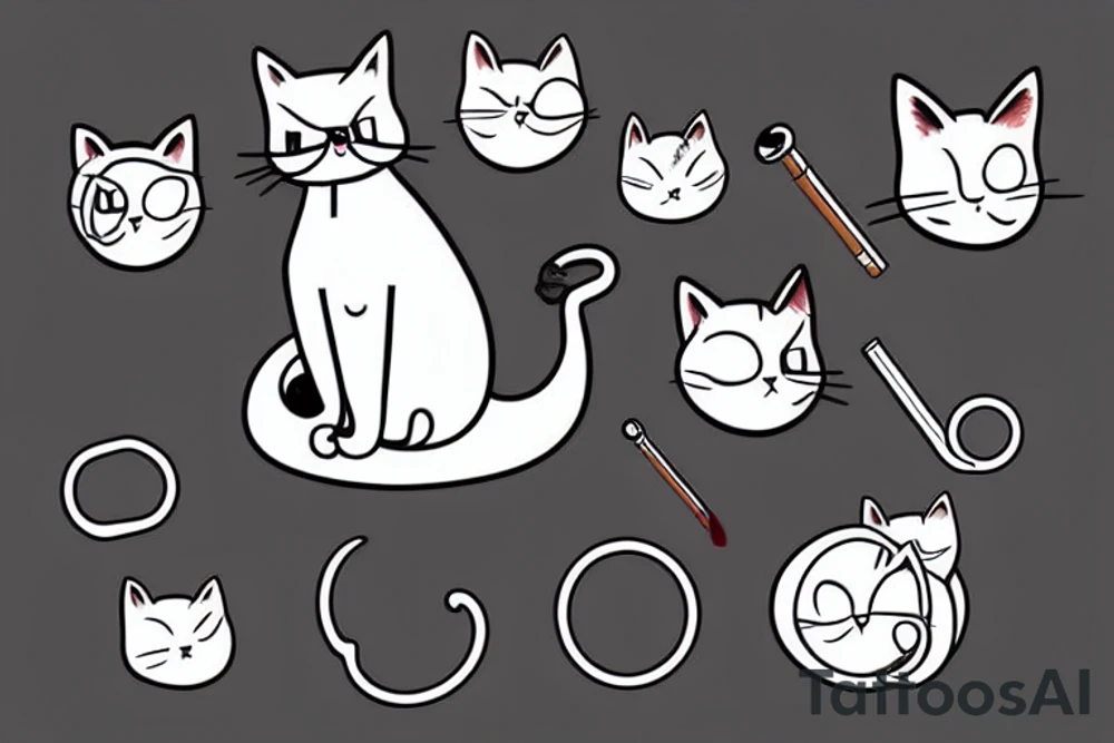cat wearing monocle smoking a pipe tattoo idea