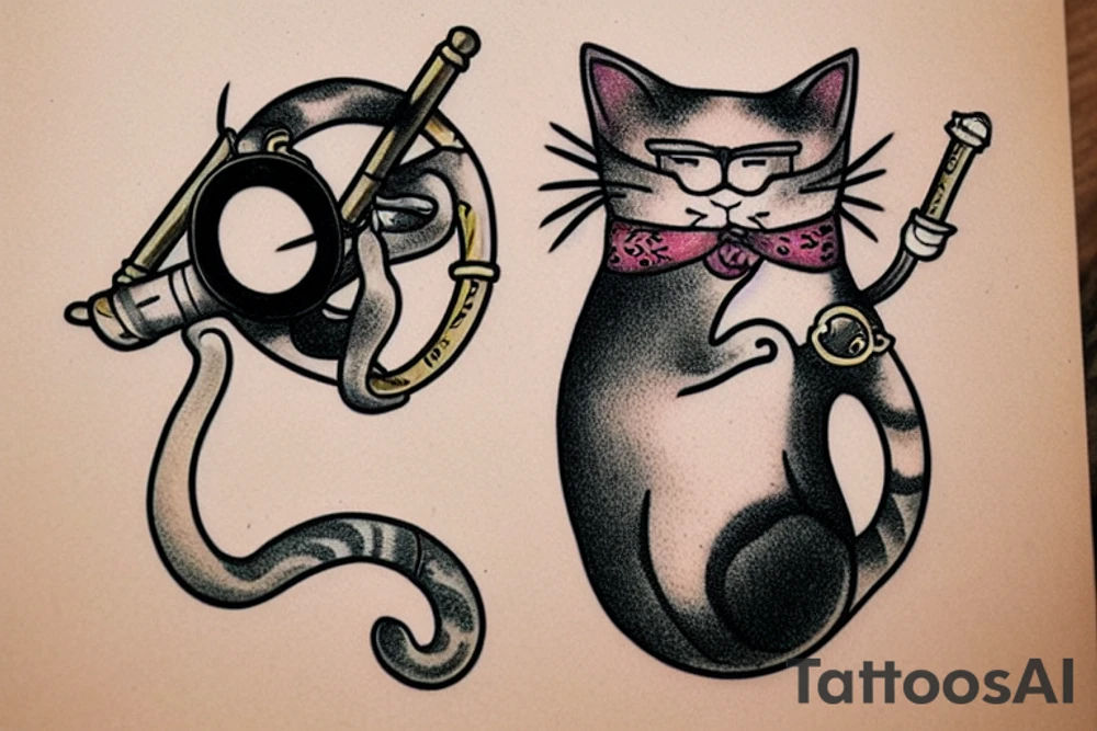Cat in monocle smoking a pipe tattoo idea