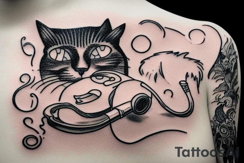 Cat in monocle smoking a pipe tattoo idea