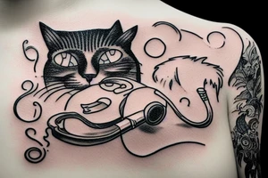 Cat in monocle smoking a pipe tattoo idea