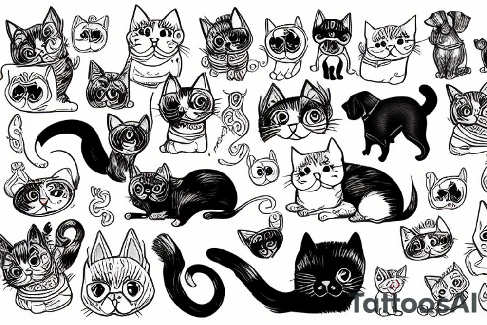 cat and dog tattoo idea