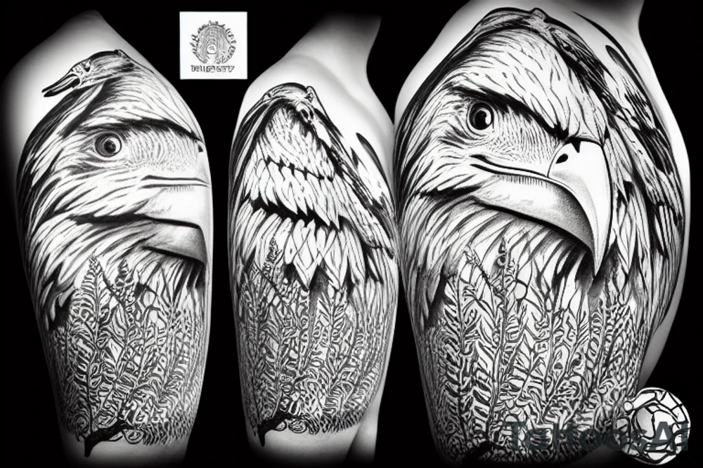 Eagle statue and uk big ben, and forest tattoo idea