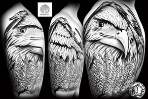 Eagle statue and uk big ben, and forest tattoo idea